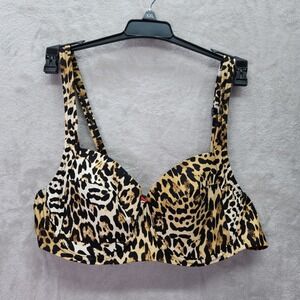 DKNY Bikini Swim Top Womens Sz XXL Molded UPF 40 Stretch Underwire Jaguar Animal